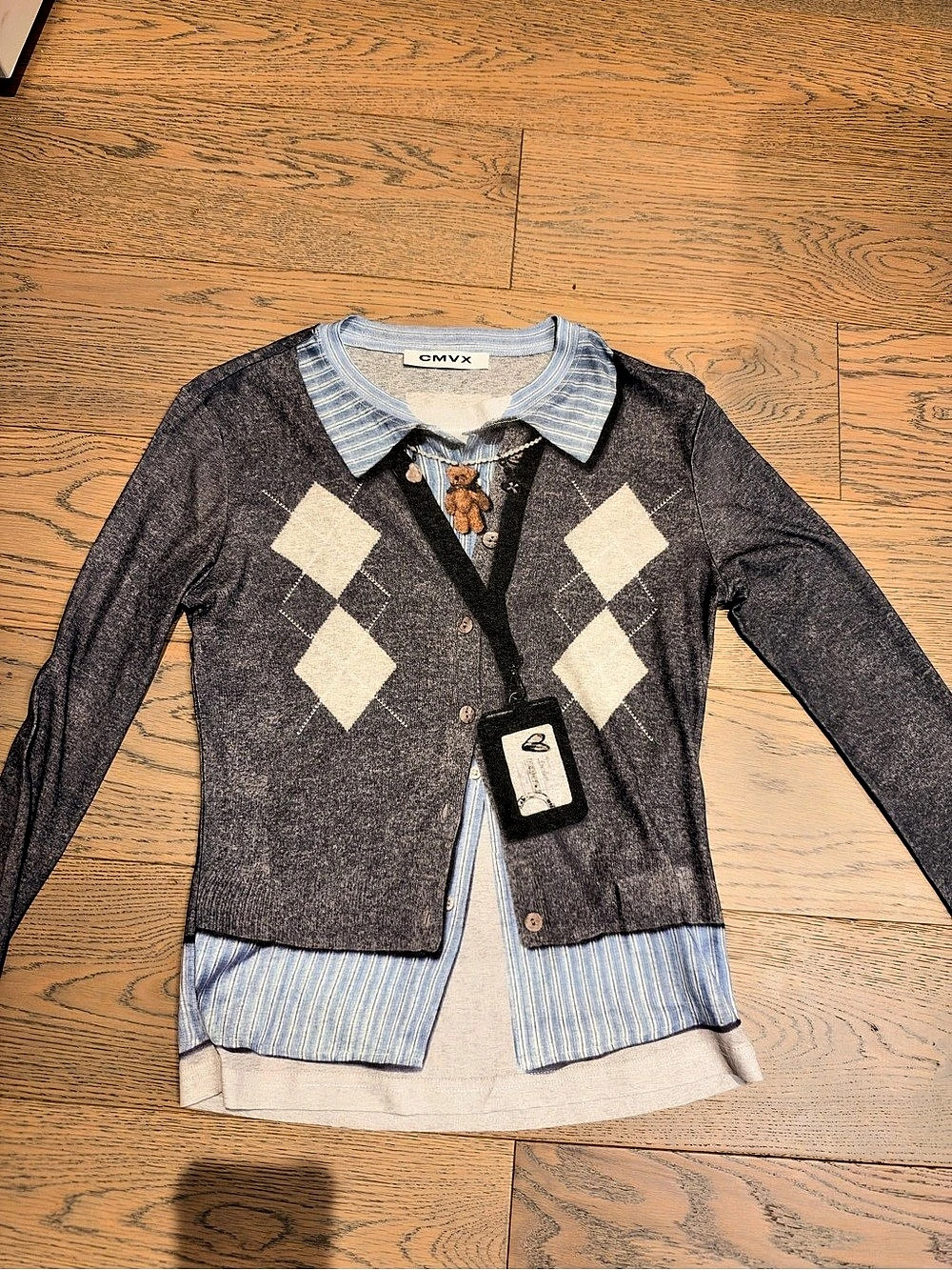 Printing Cardigan in Gray & Blue Size Medium NWT